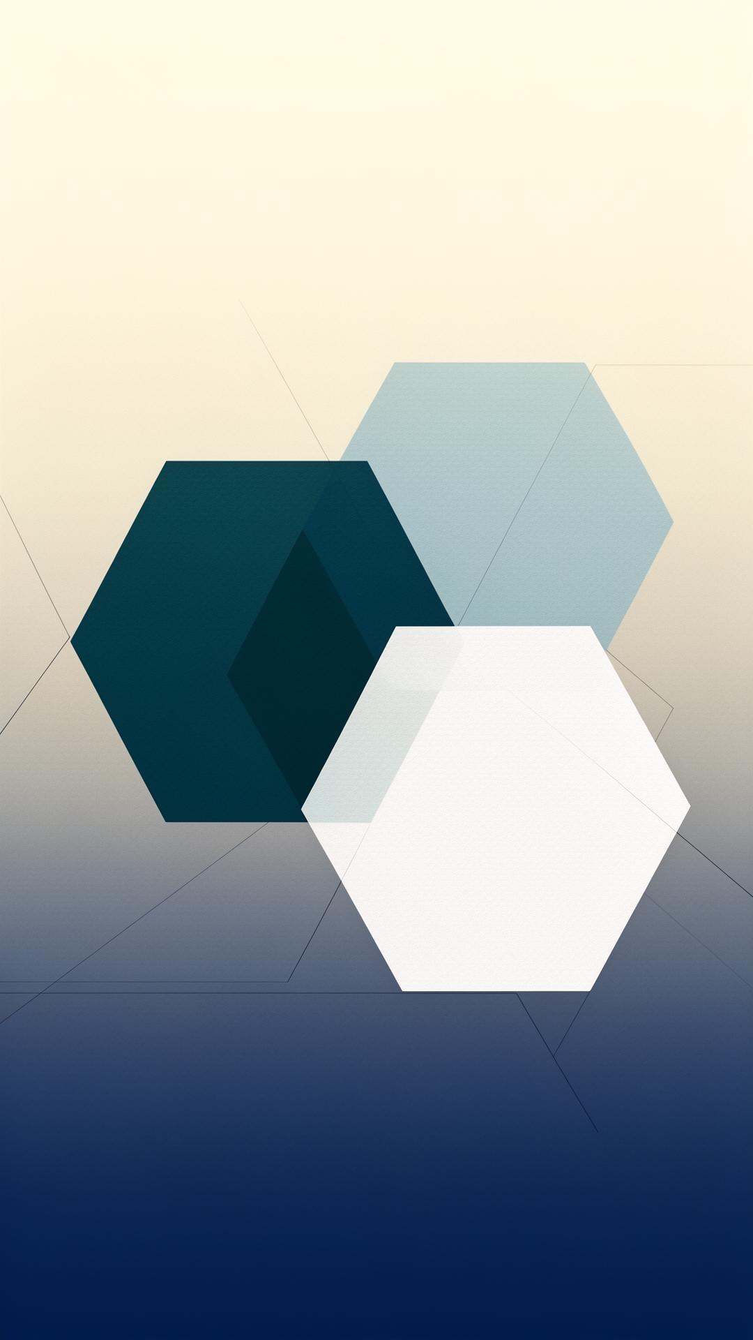 Composición visual médica institucional con formas hexagonales en tonos azul petróleo y crema